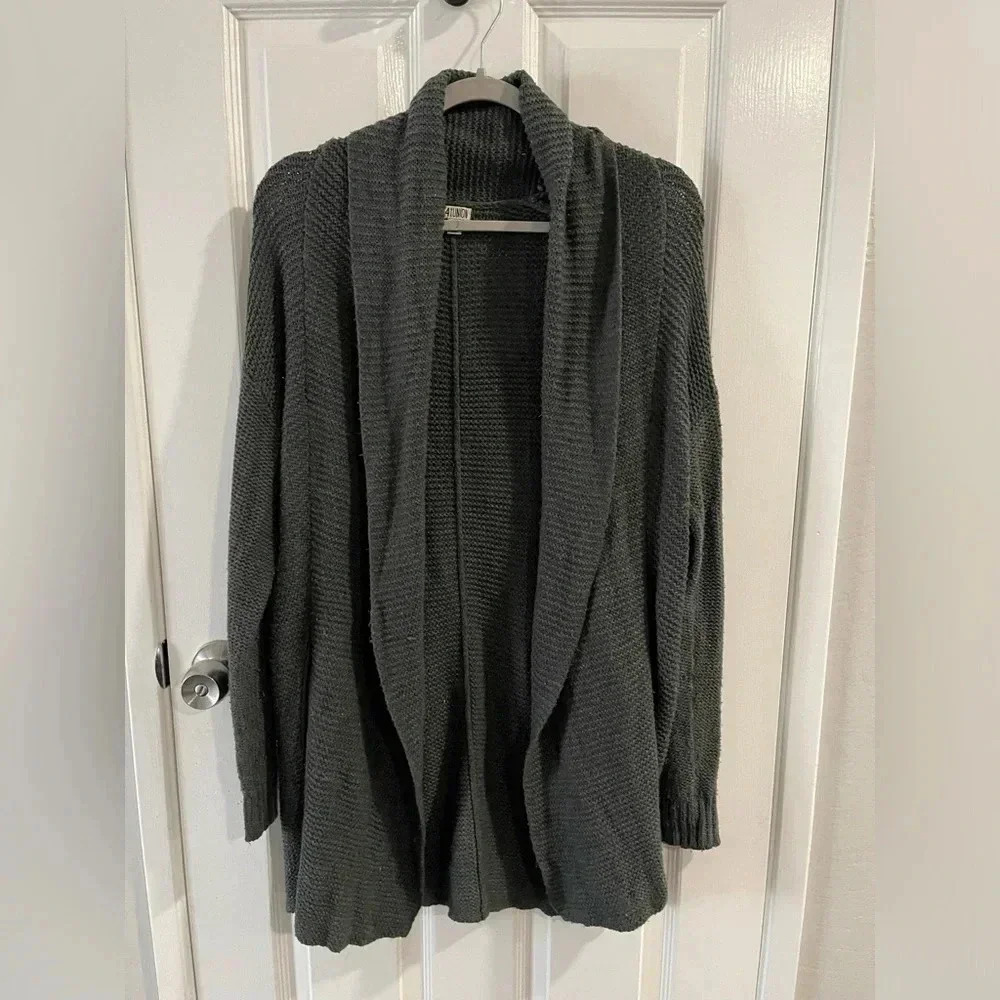 14th & Union Women's  Cable Knit Maxi Open Front Cardigan Medium